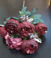 Buchet cu Bujori Visiniu Inchis 49cm – Flori Artificiale din Material Textil